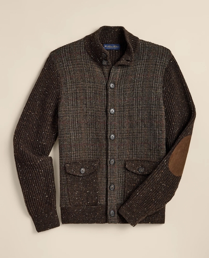Merino Wool Donegal Glen Plaid Mock-Neck Button Cardigan, image 2