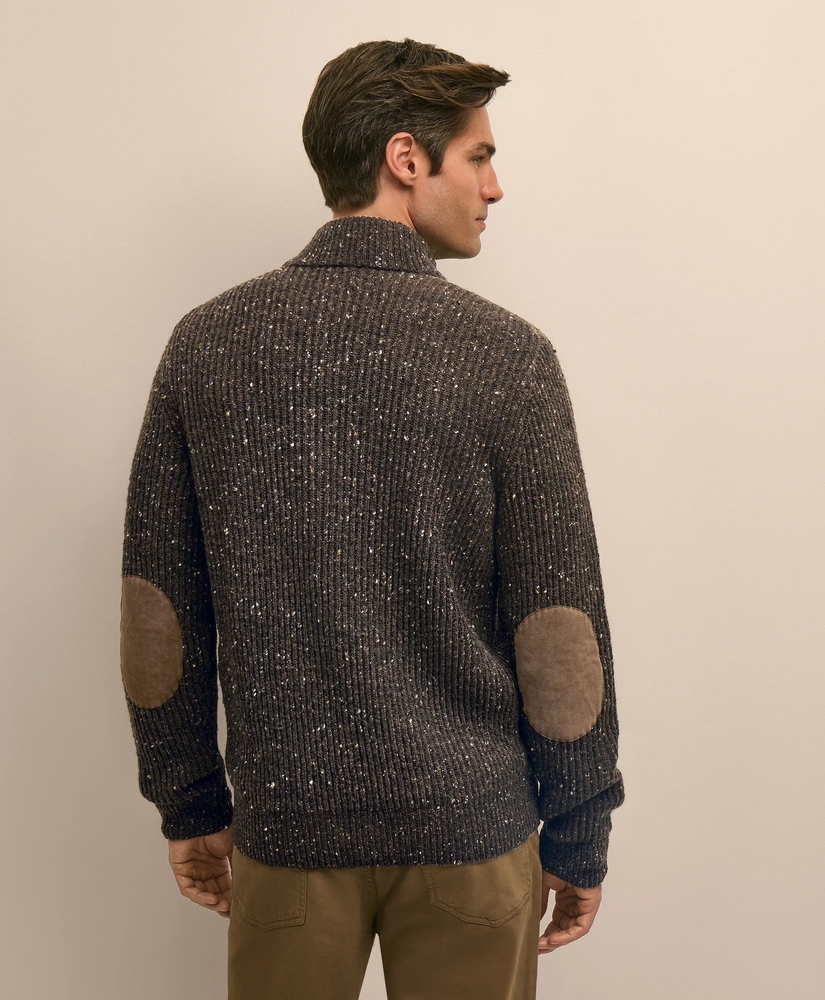 Merino Wool Donegal Glen Plaid Mock-Neck Button Cardigan, image 3