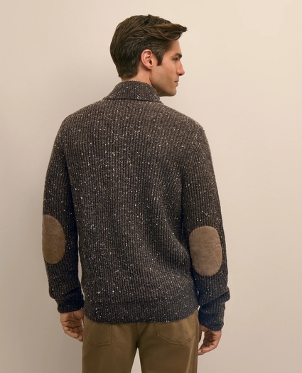 Merino Wool Donegal Glen Plaid Mock-Neck Button Cardigan, image 3