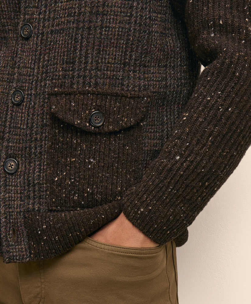 Merino Wool Donegal Glen Plaid Mock-Neck Button Cardigan, image 4