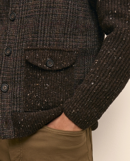 Merino Wool Donegal Glen Plaid Mock-Neck Button Cardigan, image 4
