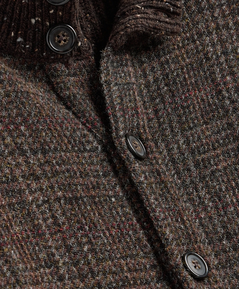 Merino Wool Donegal Glen Plaid Mock-Neck Button Cardigan, image 5