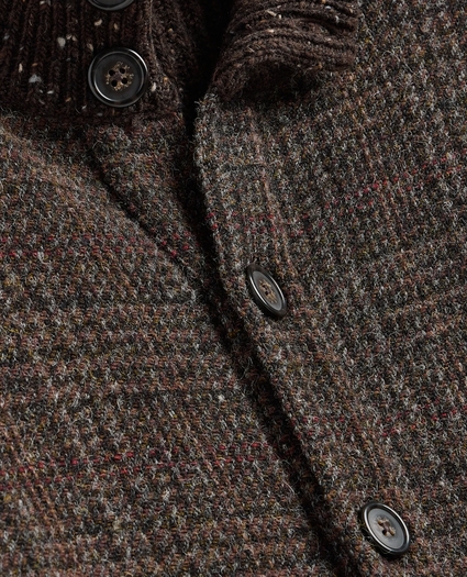 Merino Wool Donegal Glen Plaid Mock-Neck Button Cardigan, image 5