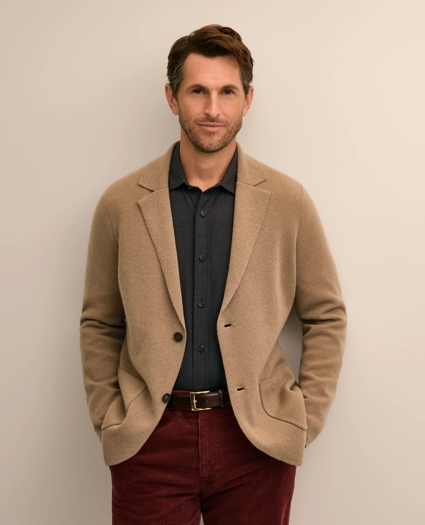 Camel Hair Elbow Patch Blazer Cardigan, image 1