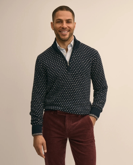 Supima&reg; Cotton Birdseye Quarter-Zip Sweater, image 1