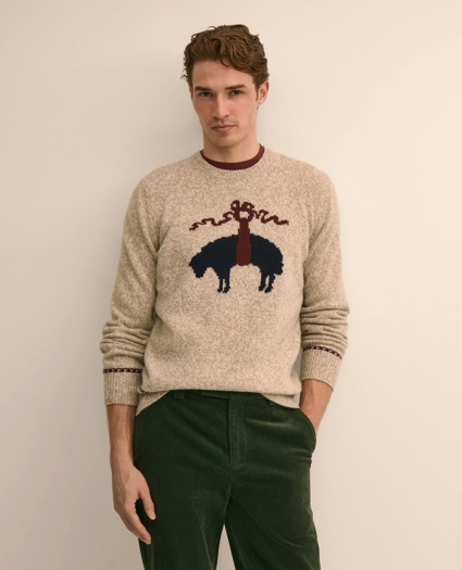 Merino Wool Intarsia Sheep Emblem Sweater, image 1