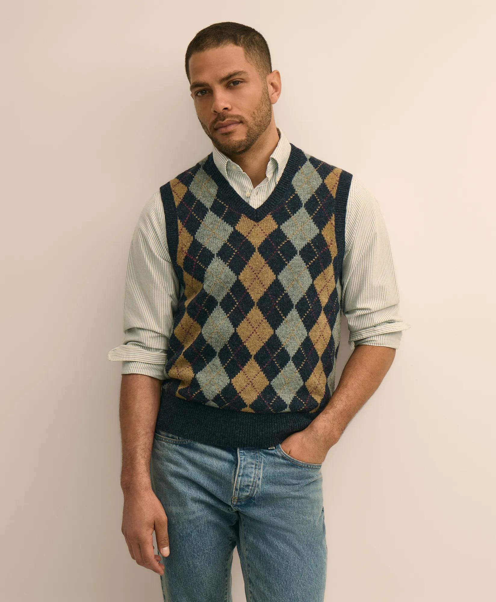 Archive Shetland Wool Argyle Sweater Vest, image 1