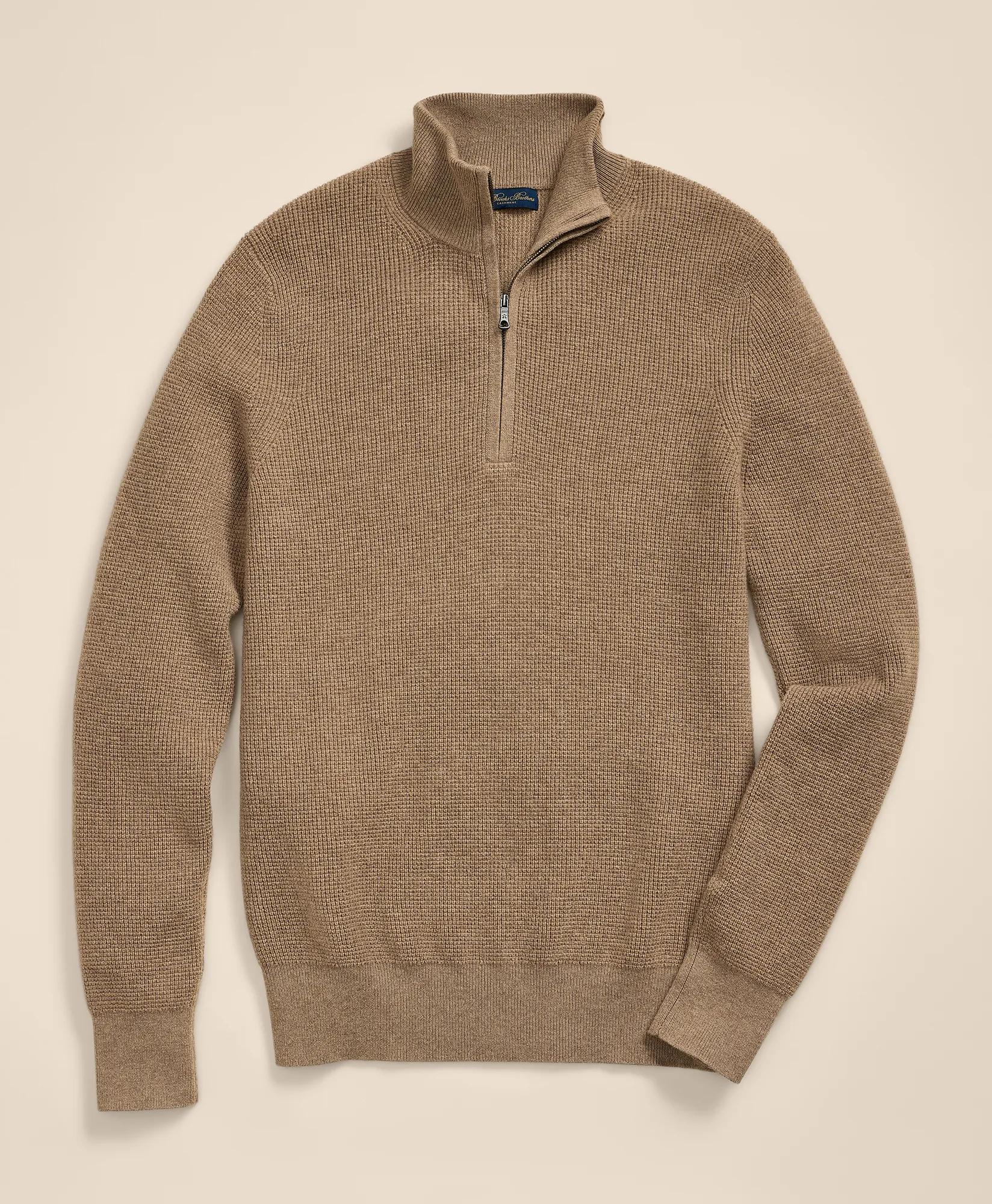 Cashmere Waffle-Knit Quarter-Zip Sweater, image 1