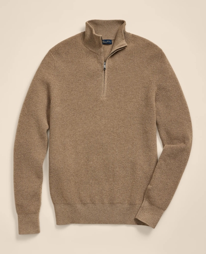 Cashmere Waffle-Knit Quarter-Zip Sweater