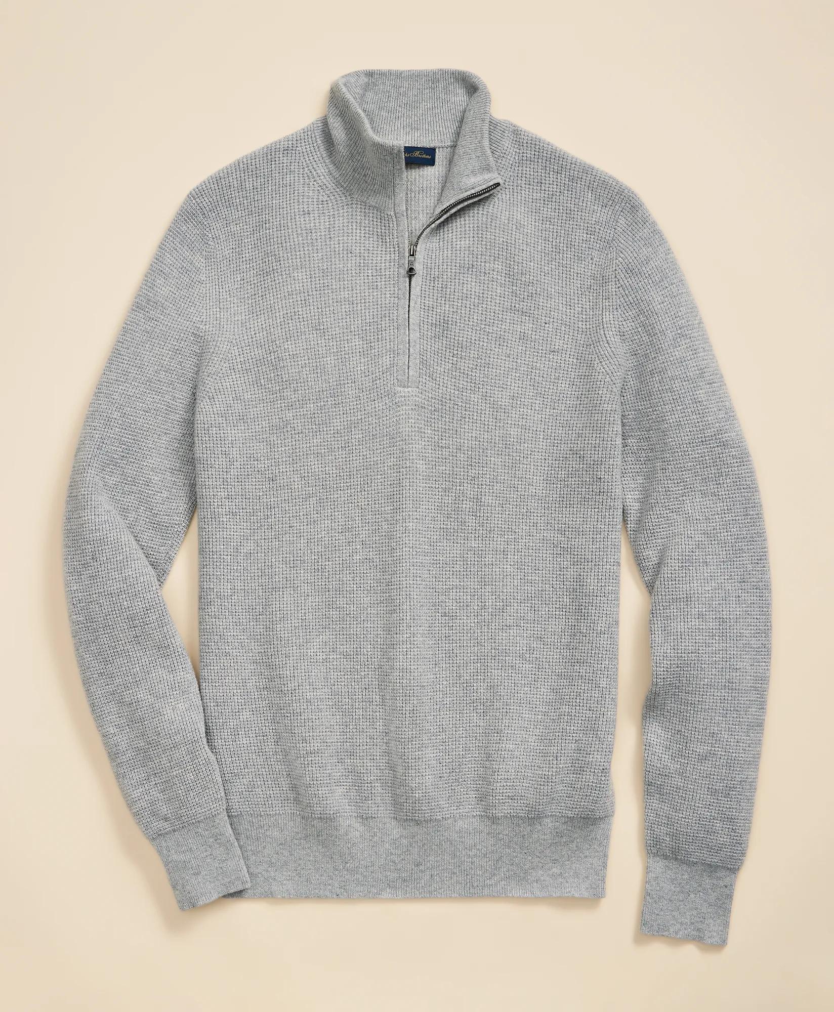 Cashmere Waffle-Knit Quarter-Zip Sweater, image 1