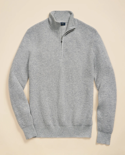 Cashmere Waffle-Knit Quarter-Zip Sweater