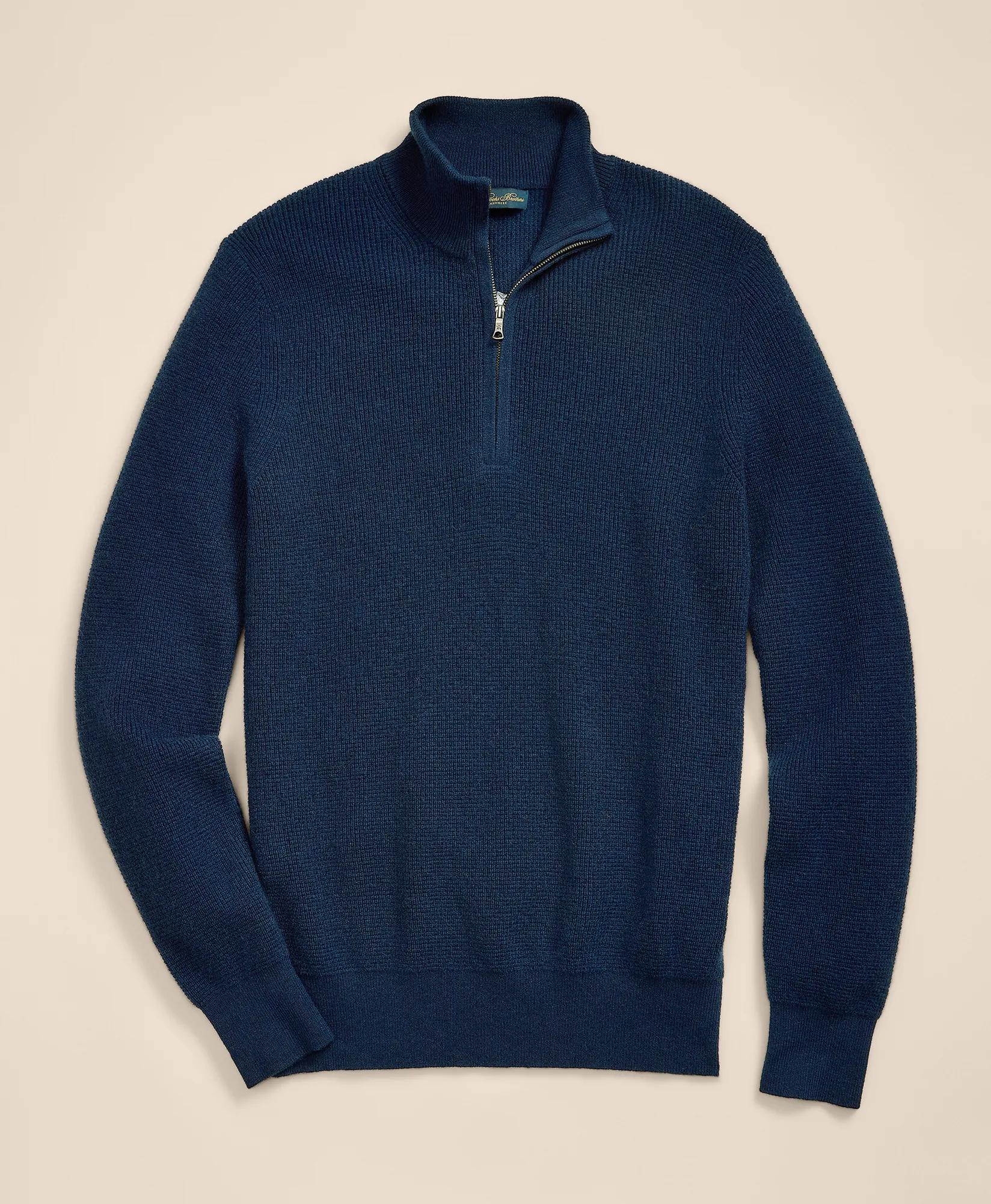 Cashmere Waffle-Knit Quarter-Zip Sweater, image 1