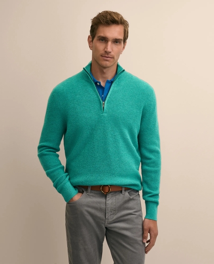 Cashmere Waffle-Knit Quarter-Zip Sweater, image 1
