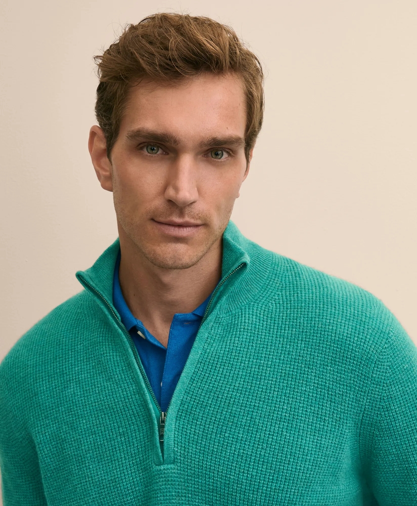 Cashmere Waffle-Knit Quarter-Zip Sweater, image 3