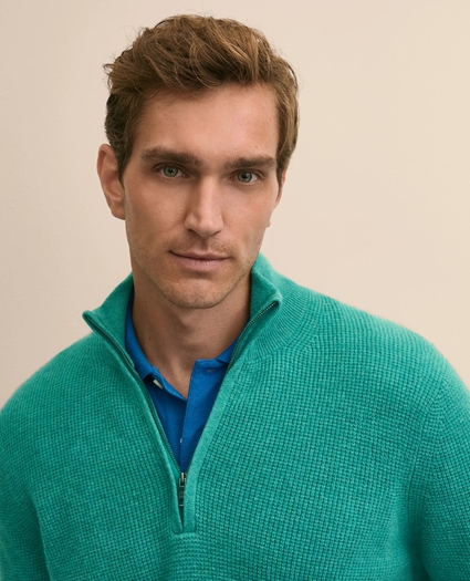 Cashmere Waffle-Knit Quarter-Zip Sweater, image 3