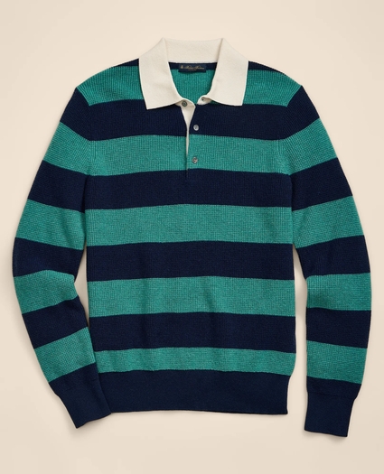 Cashmere Waffle-Stitch Rugby Sweater