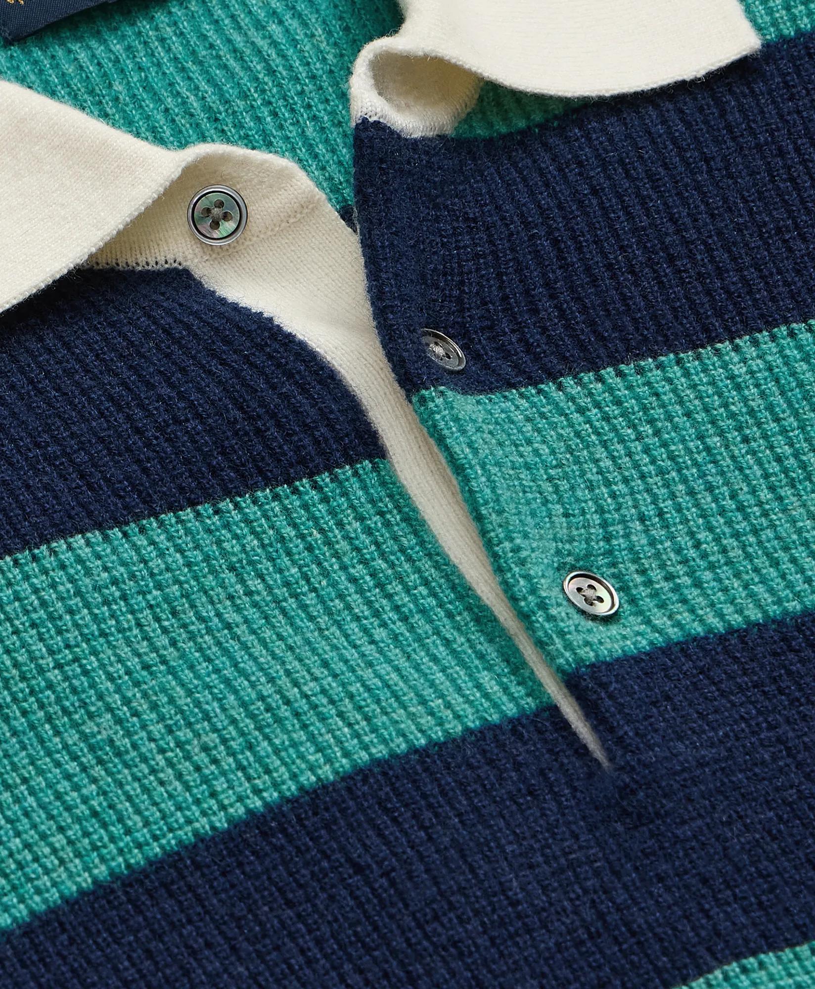Cashmere Waffle-Stitch Rugby Sweater, image 2