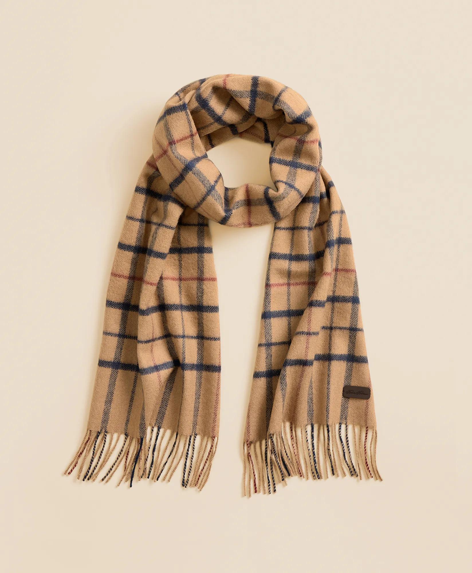 Plaid Camel Hair Windowpane Fringed Scarf, image 1