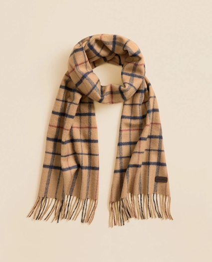 Plaid Camel Hair Windowpane Fringed Scarf, image 1