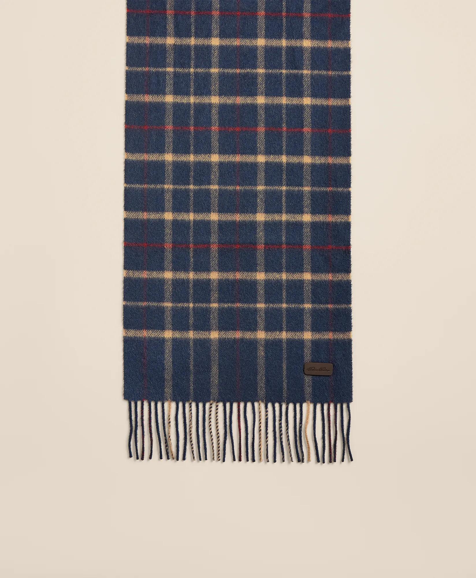 Plaid Camel Hair Windowpane Fringed Scarf, image 2