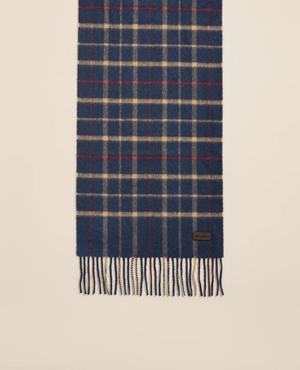 Plaid Camel Hair Windowpane Fringed Scarf, image 2