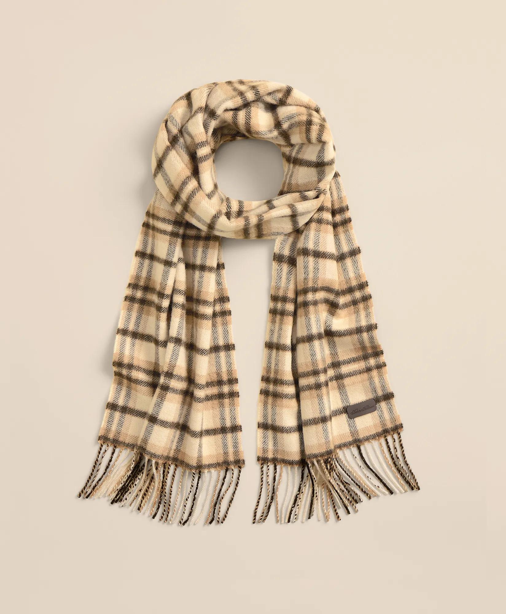 Plaid Camel Hair Windowpane Fringed Scarf, image 1