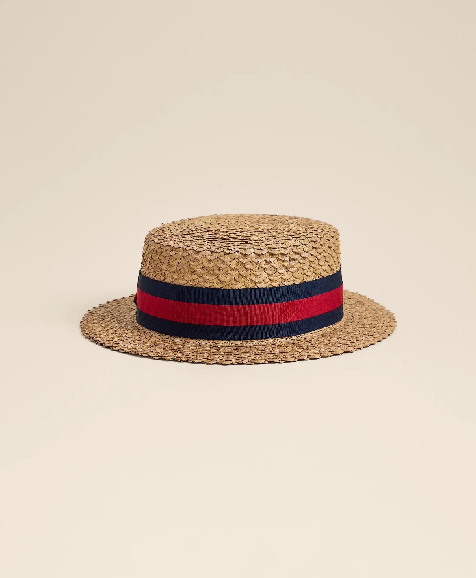 Straw-Grosgrain Boater Hat, image 2