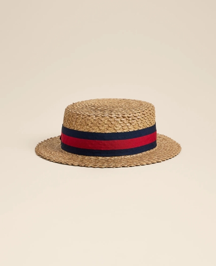 Straw-Grosgrain Boater Hat, image 2