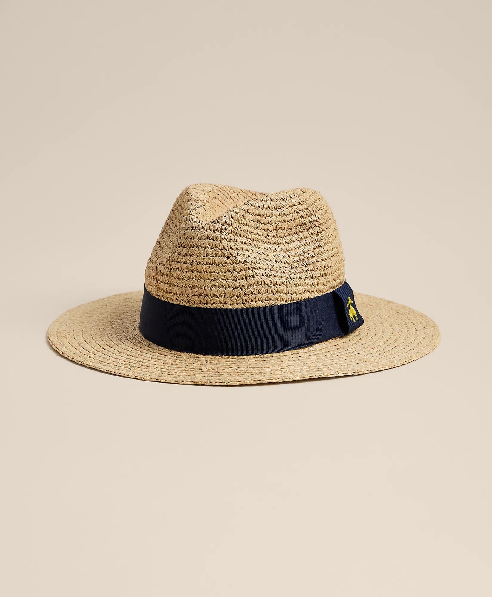 Raffia-Grosgrain Fedora Hat, image 1