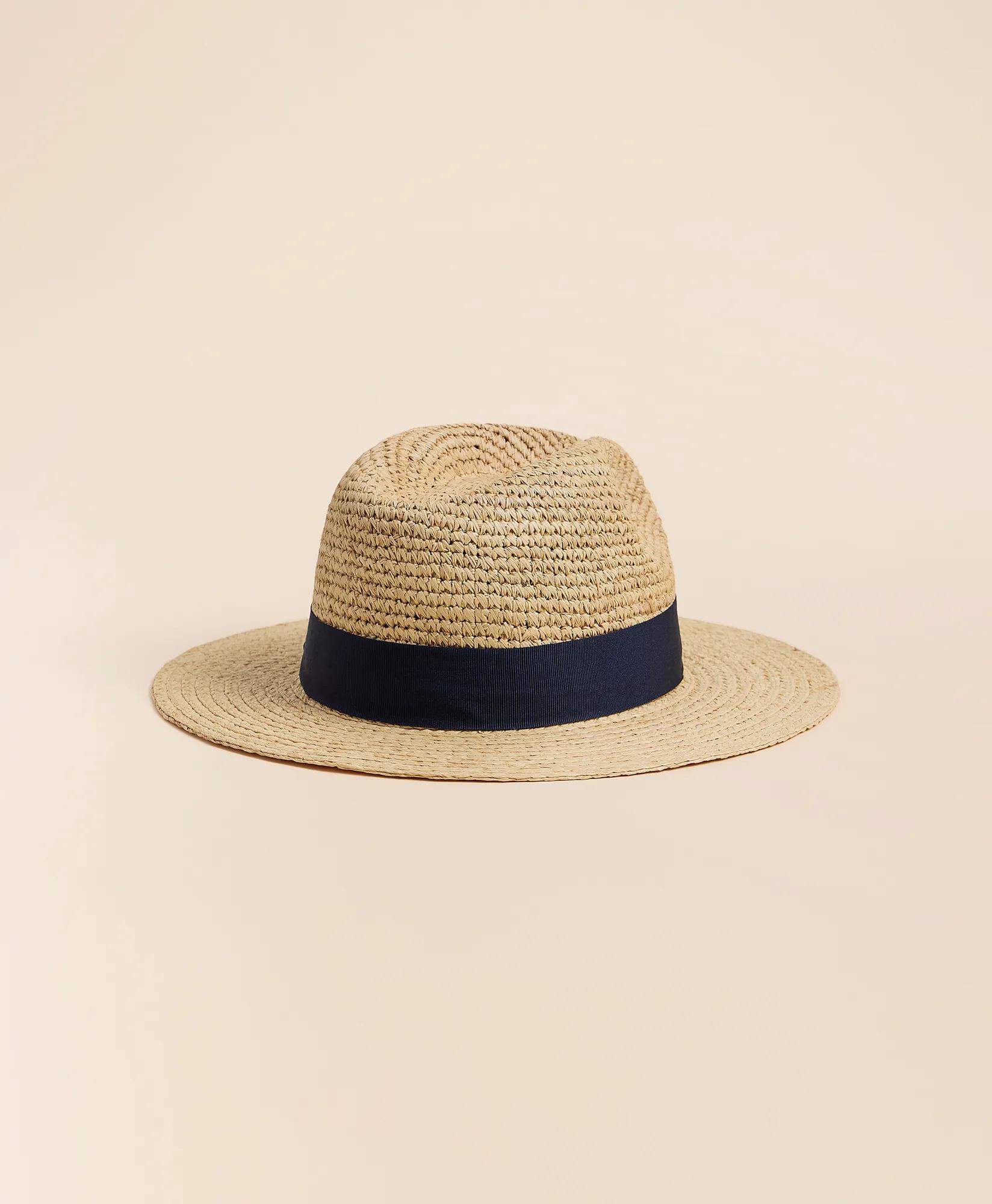 Raffia-Grosgrain Fedora Hat, image 2