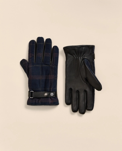 Cotton Corduroy Plaid Leather Gloves