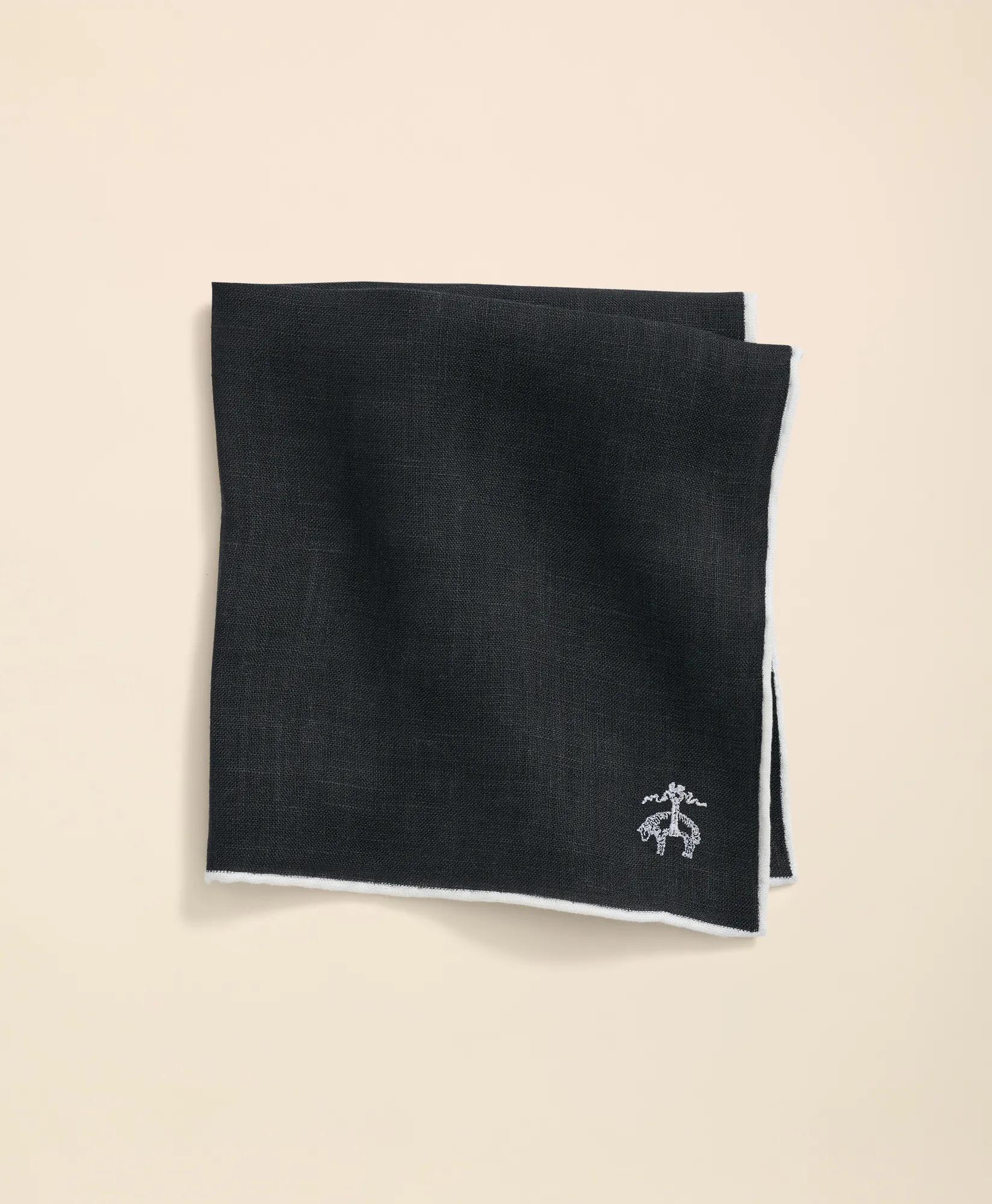 Linen Jacquard Pocket Square Tie - Black