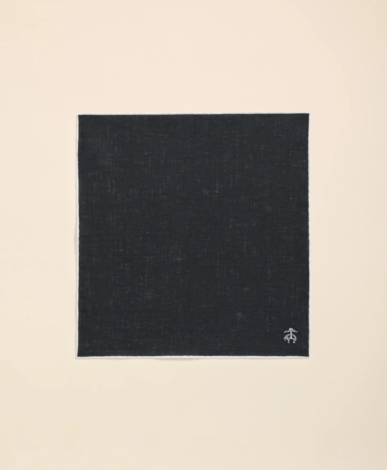 Linen Jacquard Pocket Square Tie - Black