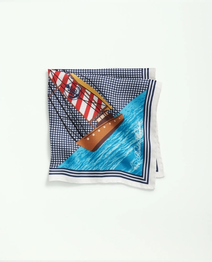 Houndstooth Sailboat Motif Silk Pocket Square, image 1