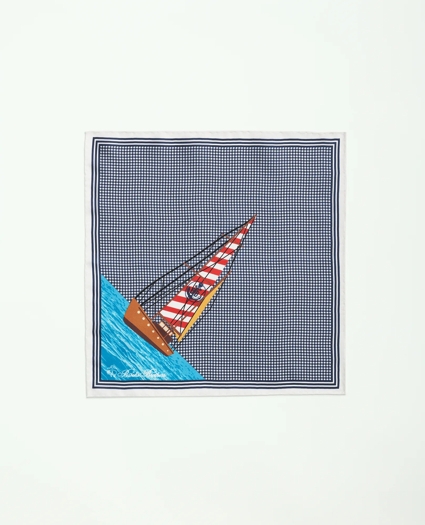 Houndstooth Sailboat Motif Silk Pocket Square, image 2