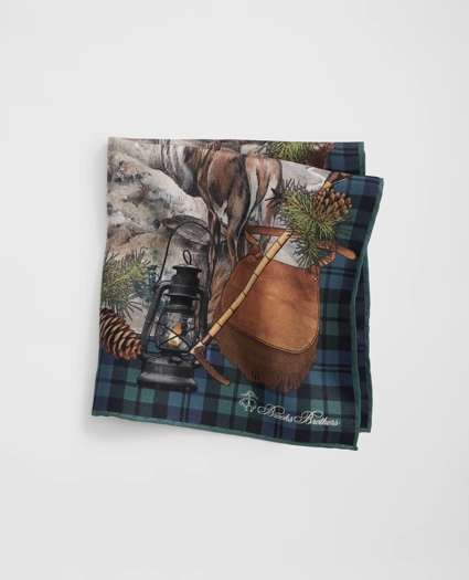 Wild-Deer Motif Silk Pocket Square, image 1