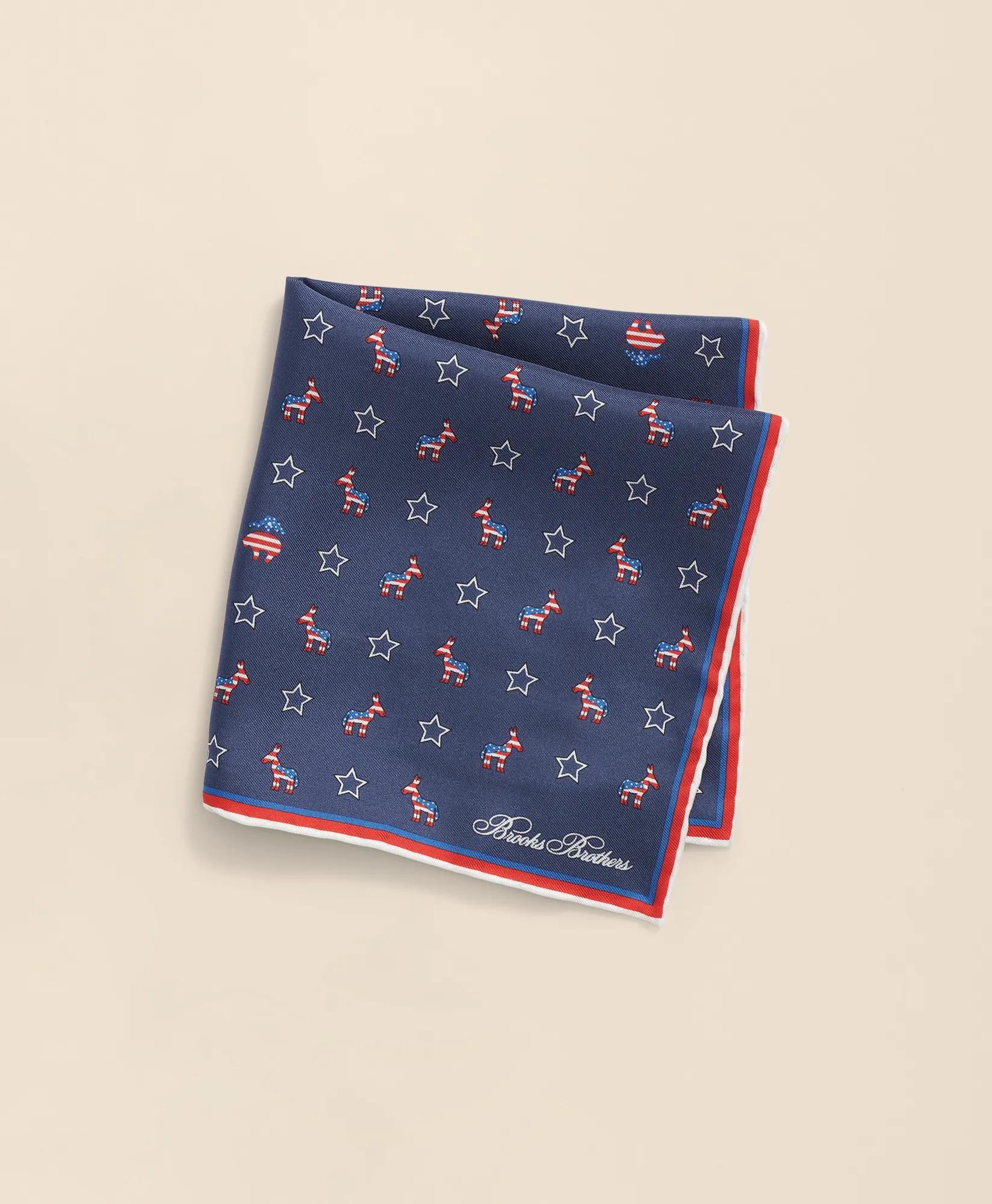 Donkey Motif Silk Pocket Square, image 1