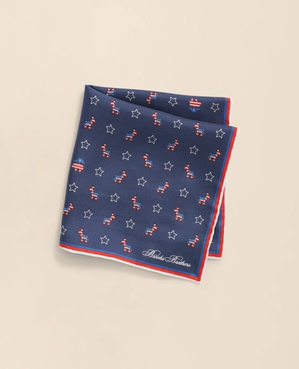 Donkey Motif Silk Pocket Square