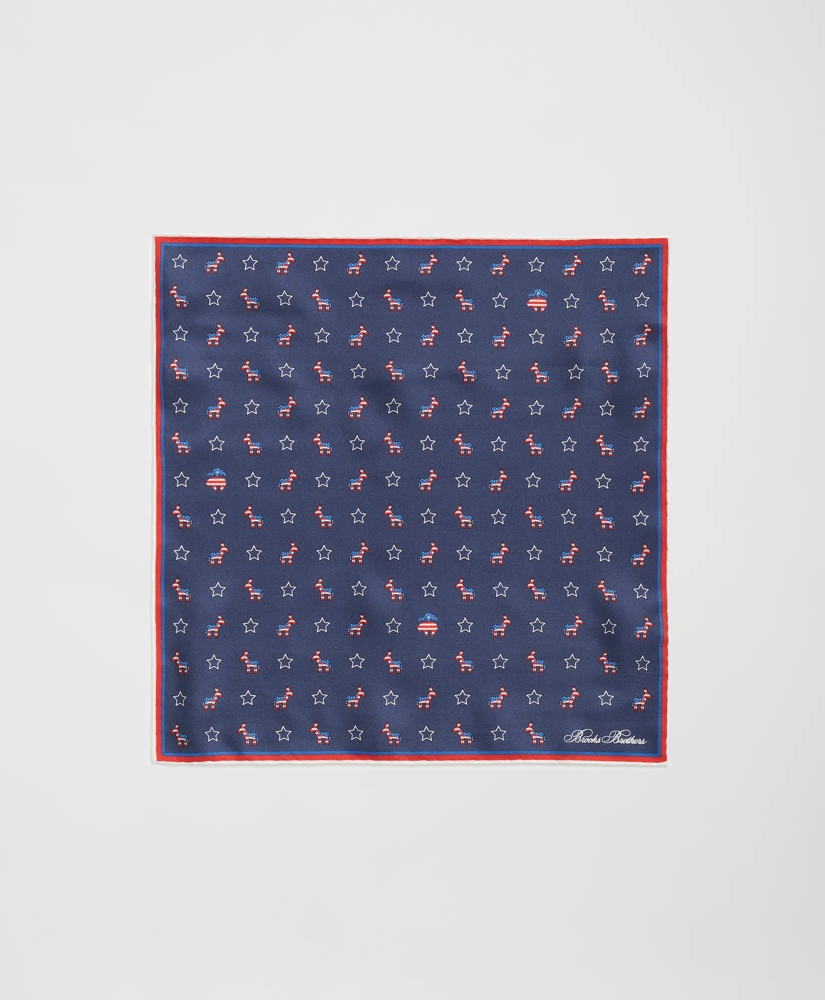 Donkey Motif Silk Pocket Square