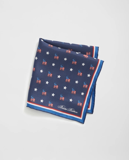 Elephant Motif Silk Pocket Square, image 1