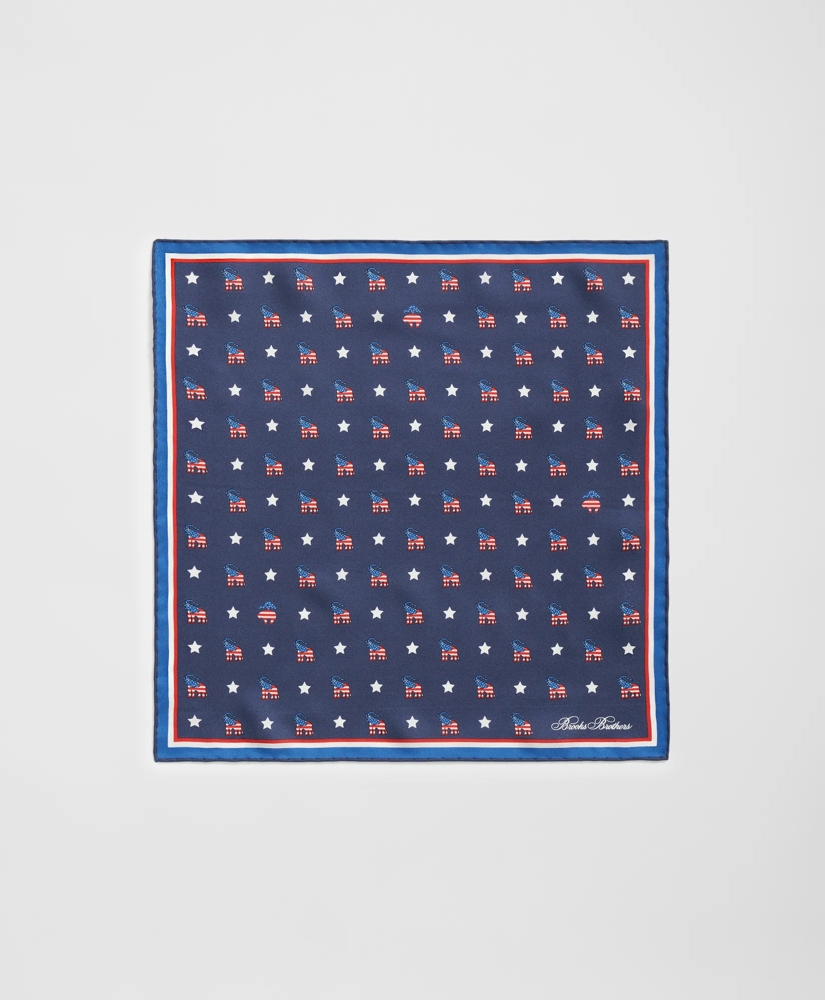 Elephant Motif Silk Pocket Square