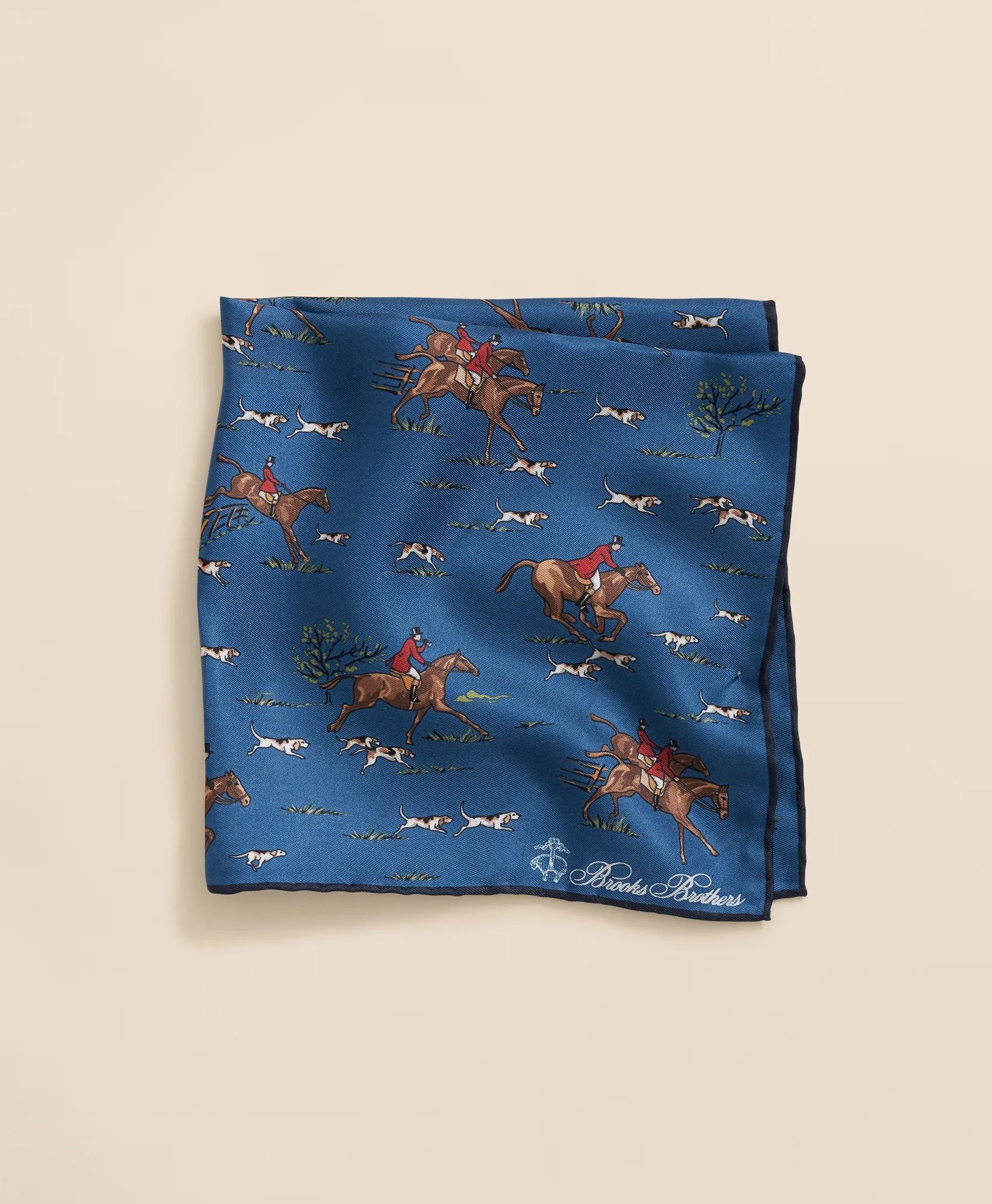 Equestrian Motif Silk Pocket Square, image 1