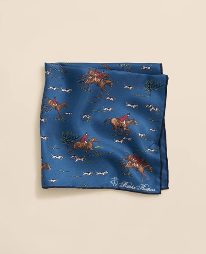Equestrian Motif Silk Pocket Square, image 1