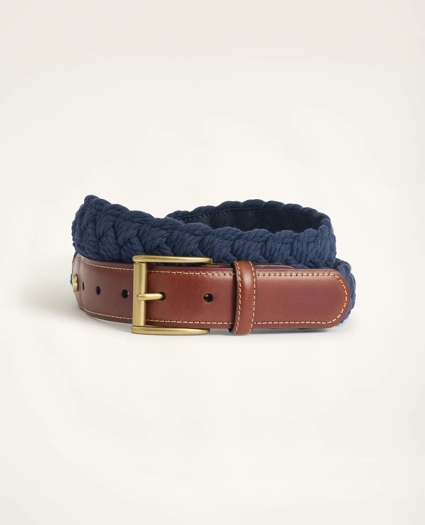 Braided Cotton Leather Tab Belt