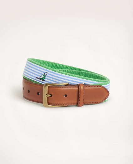 Seersucker Leather Tab Webbed Belt