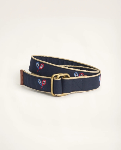 Embroidered Leather Tab D-Ring Belt