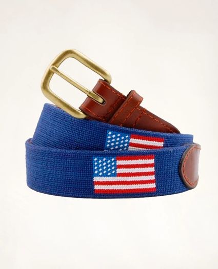 Smathers & Branson Leather Needlepoint American Flag Belt, image 1