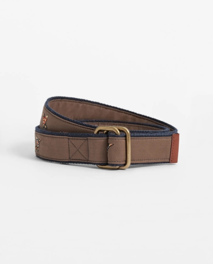 Duck Embroidered Leather Tab D-Ring Belt, image 1