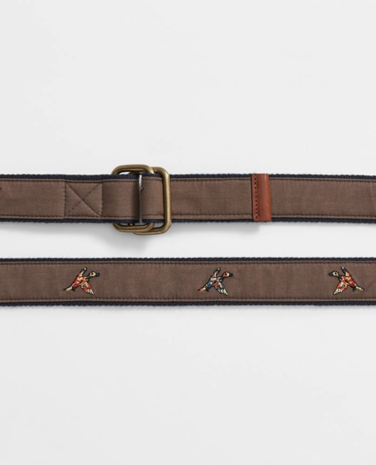 Duck Embroidered Leather Tab D-Ring Belt, image 2