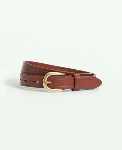 Genuine Leather Belt with Brass Toned Buckle, image 1